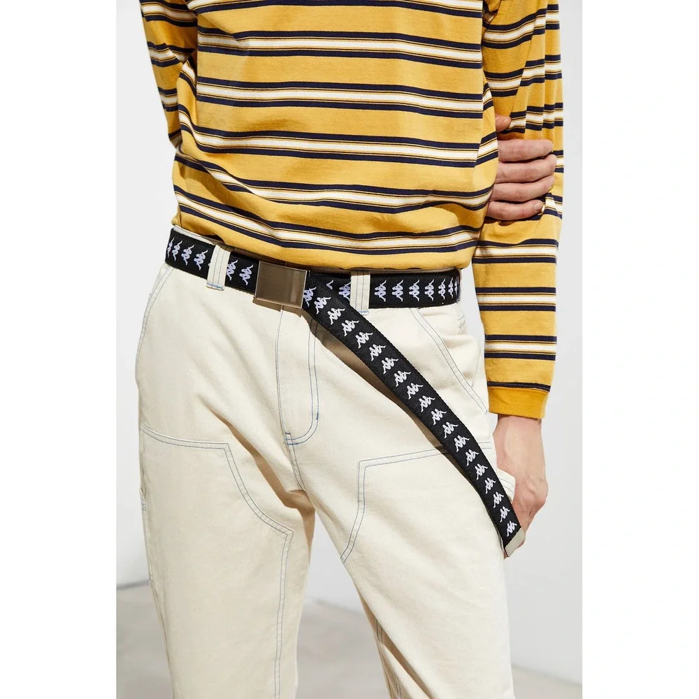Kappa Logo Tape Web Belt Black White One Size NEW